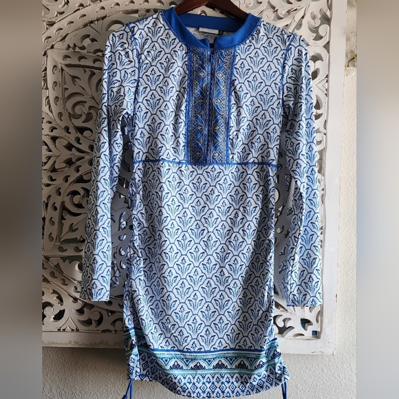 CABANA LIFE Palm Dessert UPF +50 Embroidered Rash Guard rouched SWIM Dress  MED - Picture 6 of 11